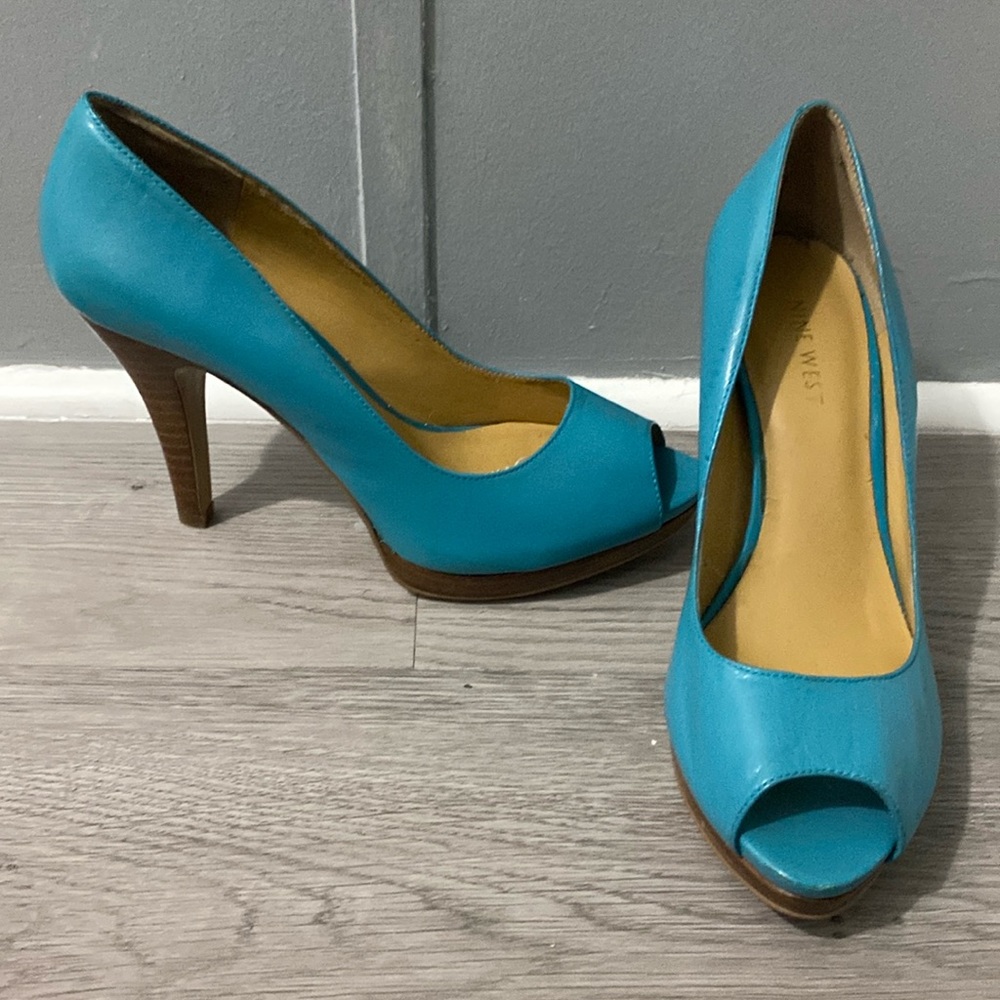 Nine West Teal Danee Peep-Toe Pumps